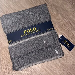 POLO RALPH LAUREN Wool Ribbed Embroidered Hat & Scarf Set